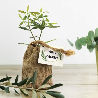 Plant d'arbre en pochon avec logo