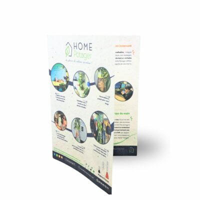 Dépliant en papier ensemencé personnalisé pour communication écologique et événements professionnels.